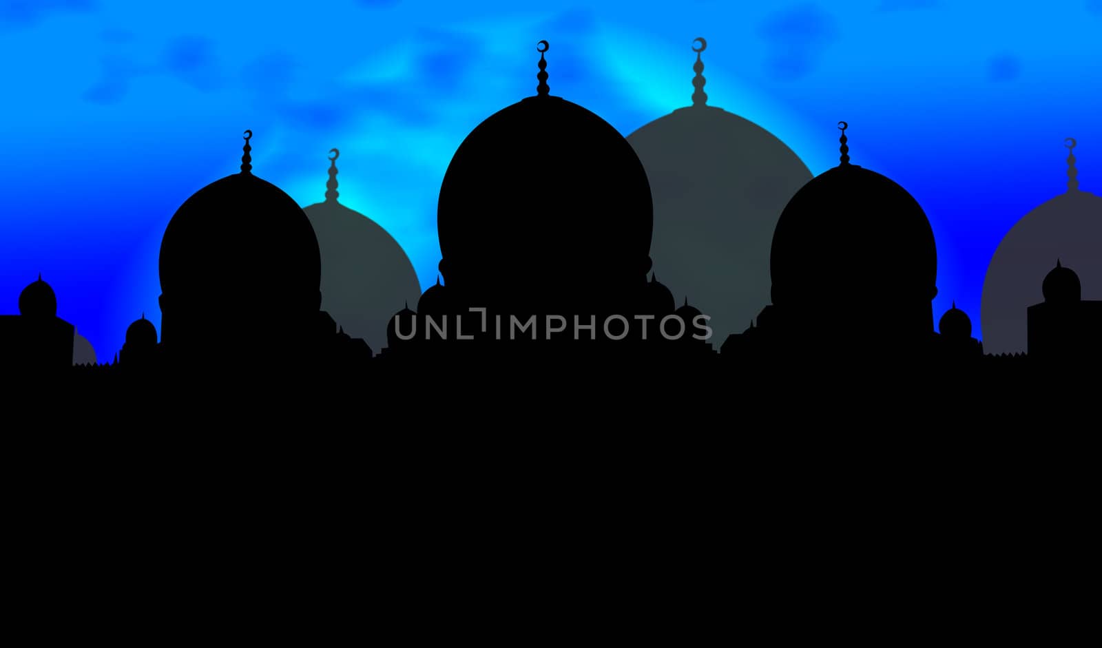 Night Mosque Silhouette Illustration With Glowing Sky Background by bobbigmac
