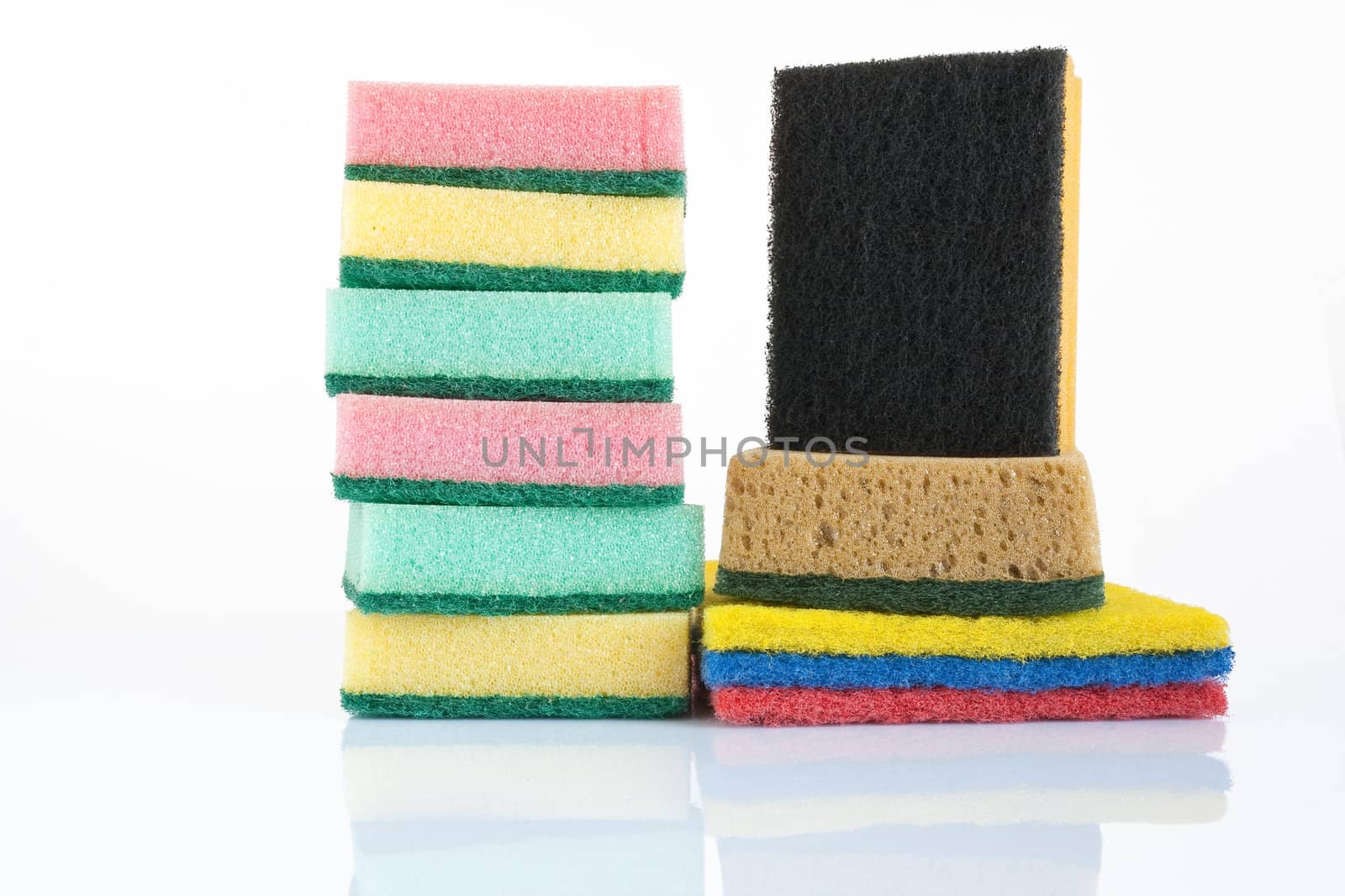 set of sponges used for home cleaning isolated on white background