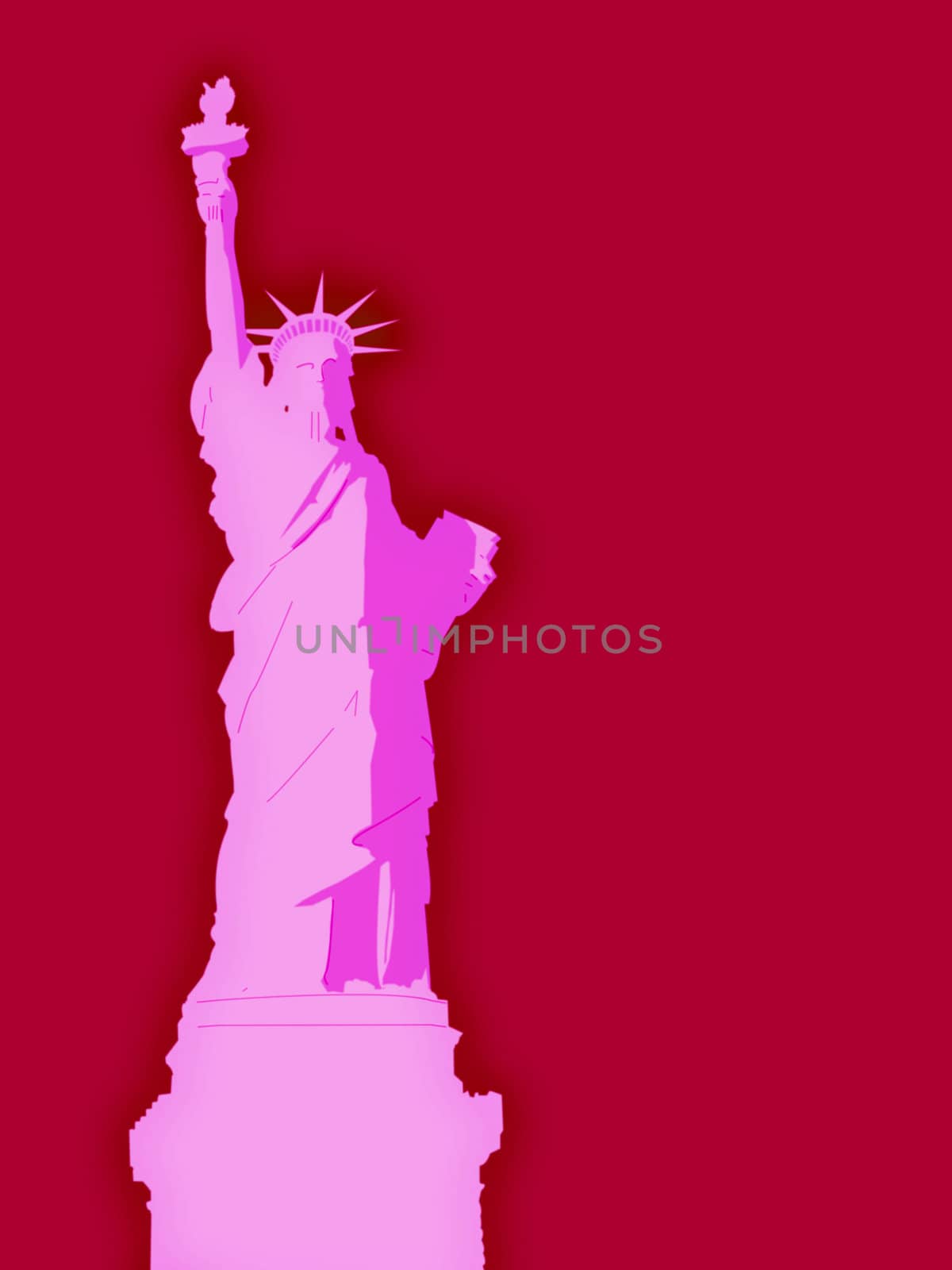 Pink Statue of Liberty Illustration with Blood Red Background by bobbigmac