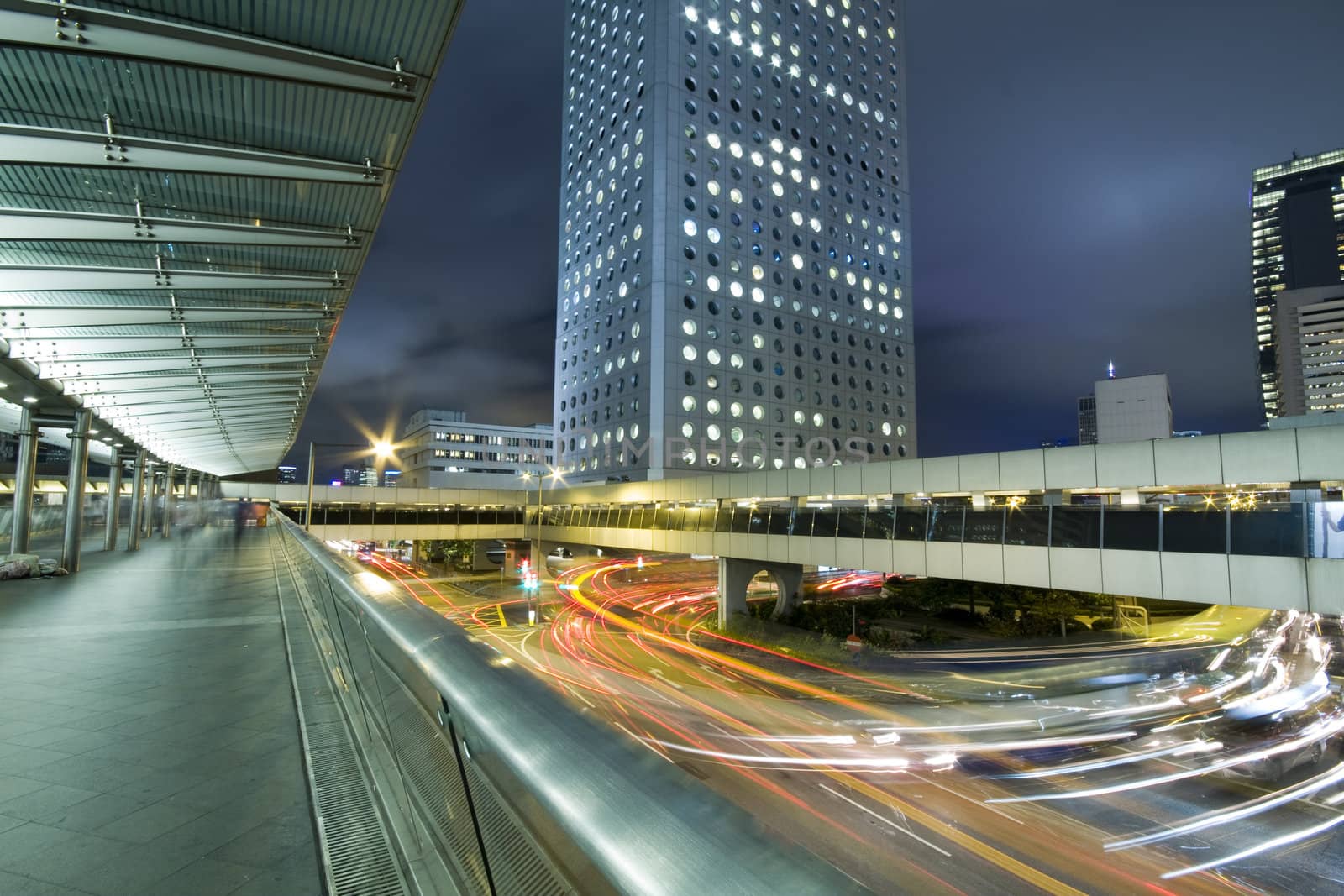 Hong Kong at night with highrise buildings
