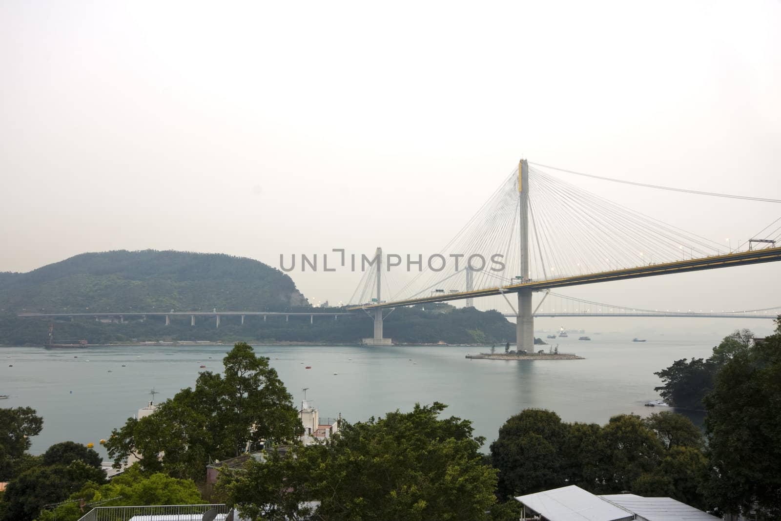 It is beautiful morning scenes of bridge in Hong Kong.