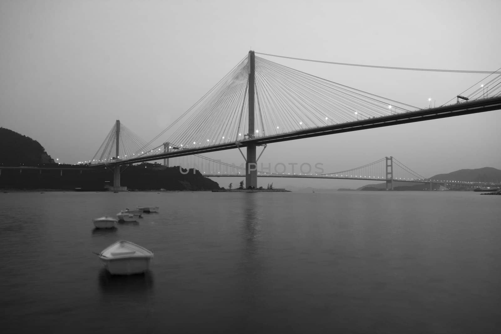 It is beautiful night scenes of bridge in Hong Kong.