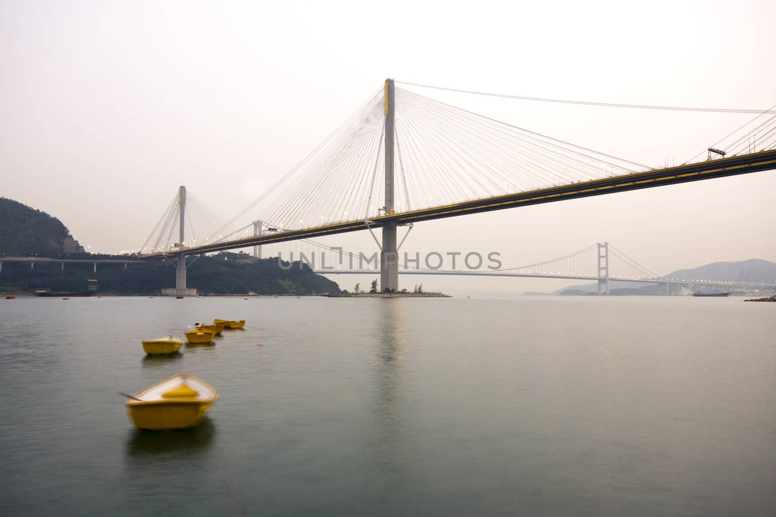 It is beautiful morning scenes of bridge in Hong Kong.
