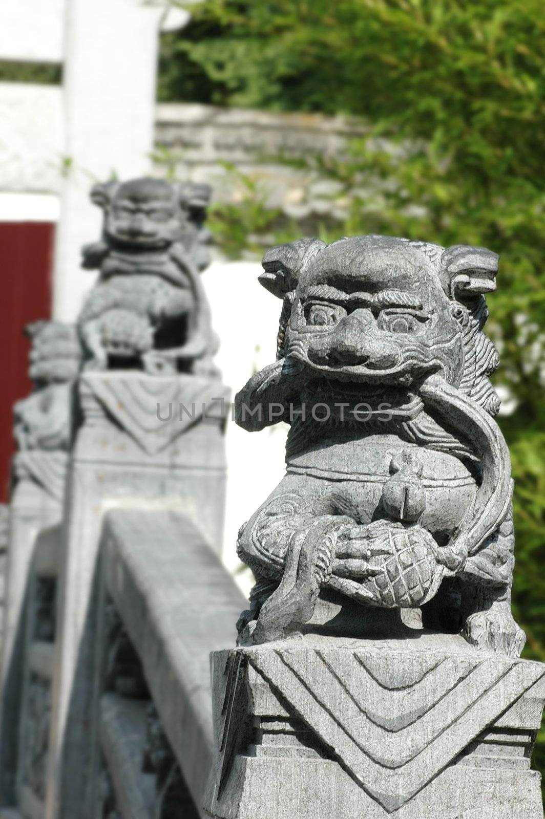 Traditional oriental chinese lion statue displaying power and strength