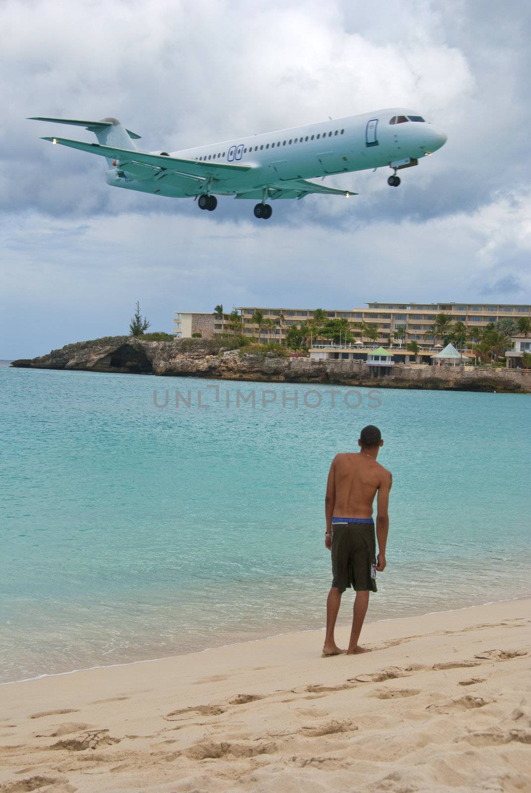 Plane arriving in St. Maarten Airport, Caribbean Islands by jovannig