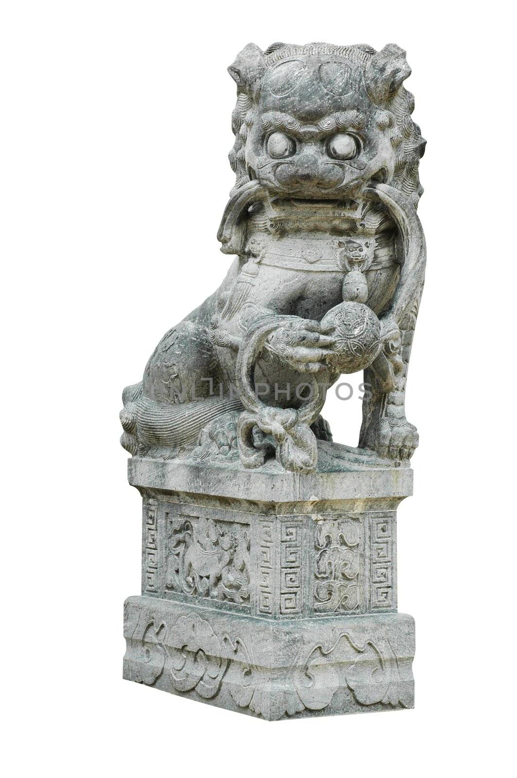 Isolated Oriental Lion Carving Statue by khwi