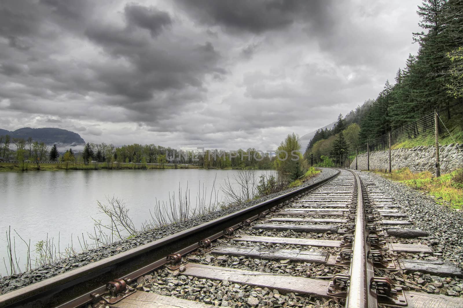 Railroad Train Track in Columbia River Gorge