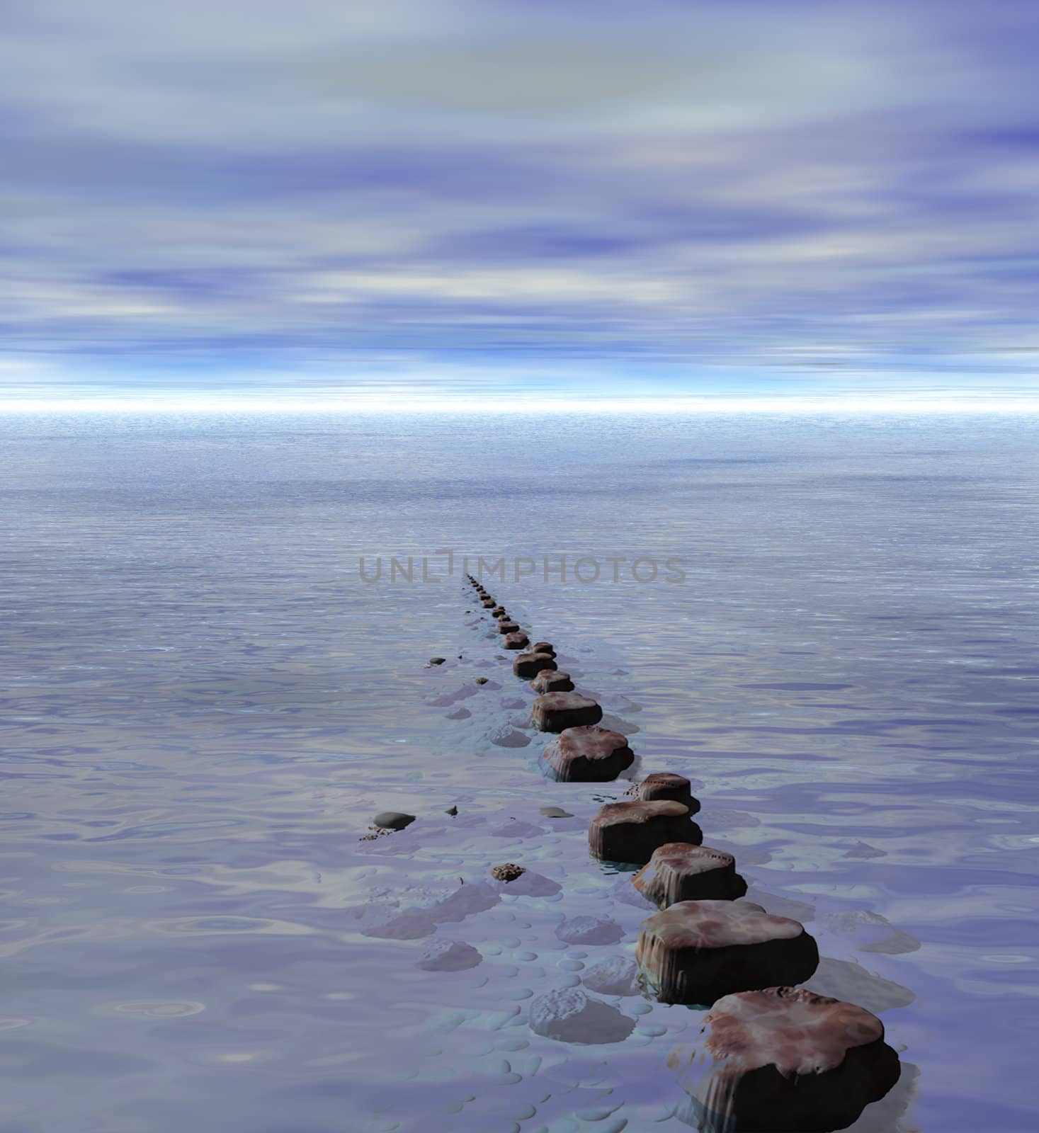 Row of Stepping Stones to Ocean Sea Horizon