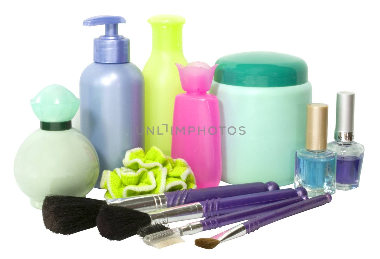 set of different colorful cosmetics isolated over white