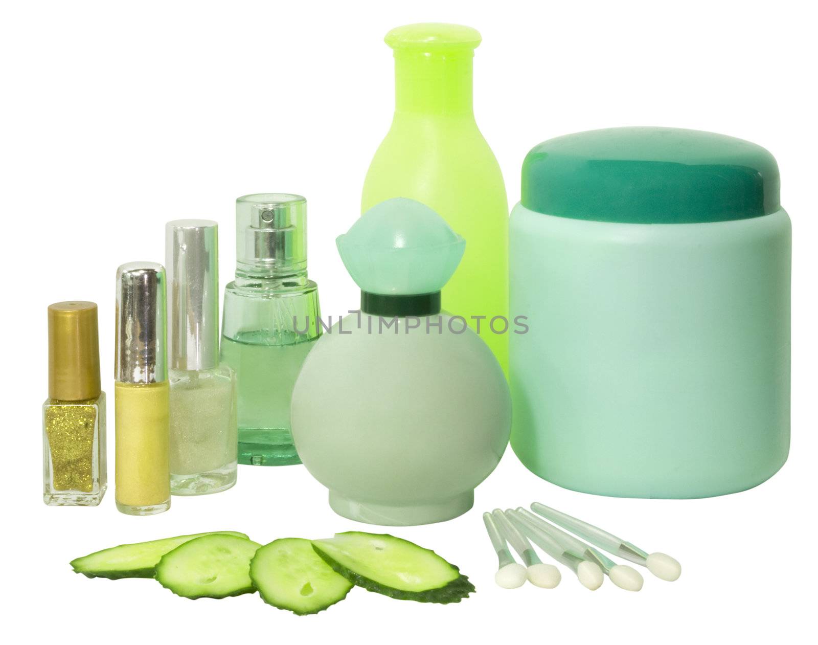 set of different colorful cosmetics isolated over white with clipping path