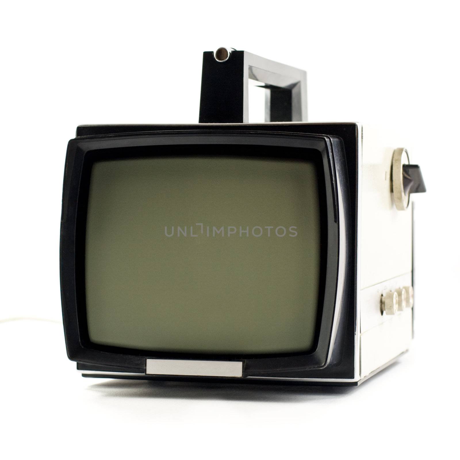 Vintage portable Television set isolated on white background