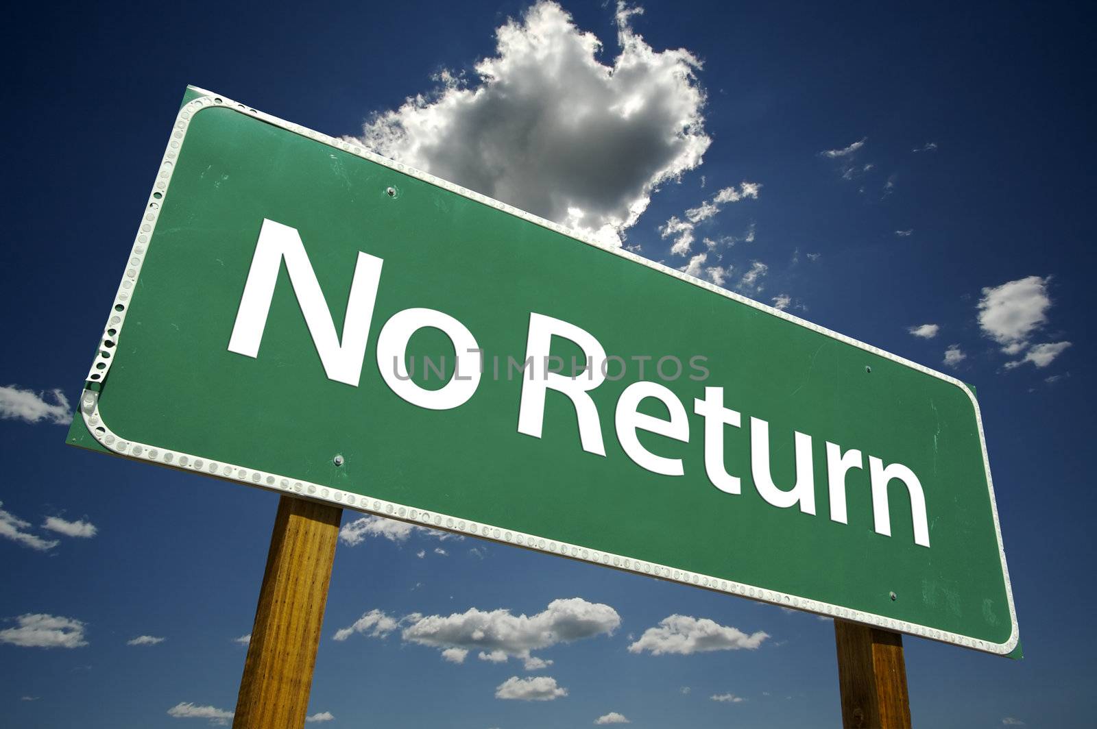 No Return Road Sign with dramatic clouds and sky.