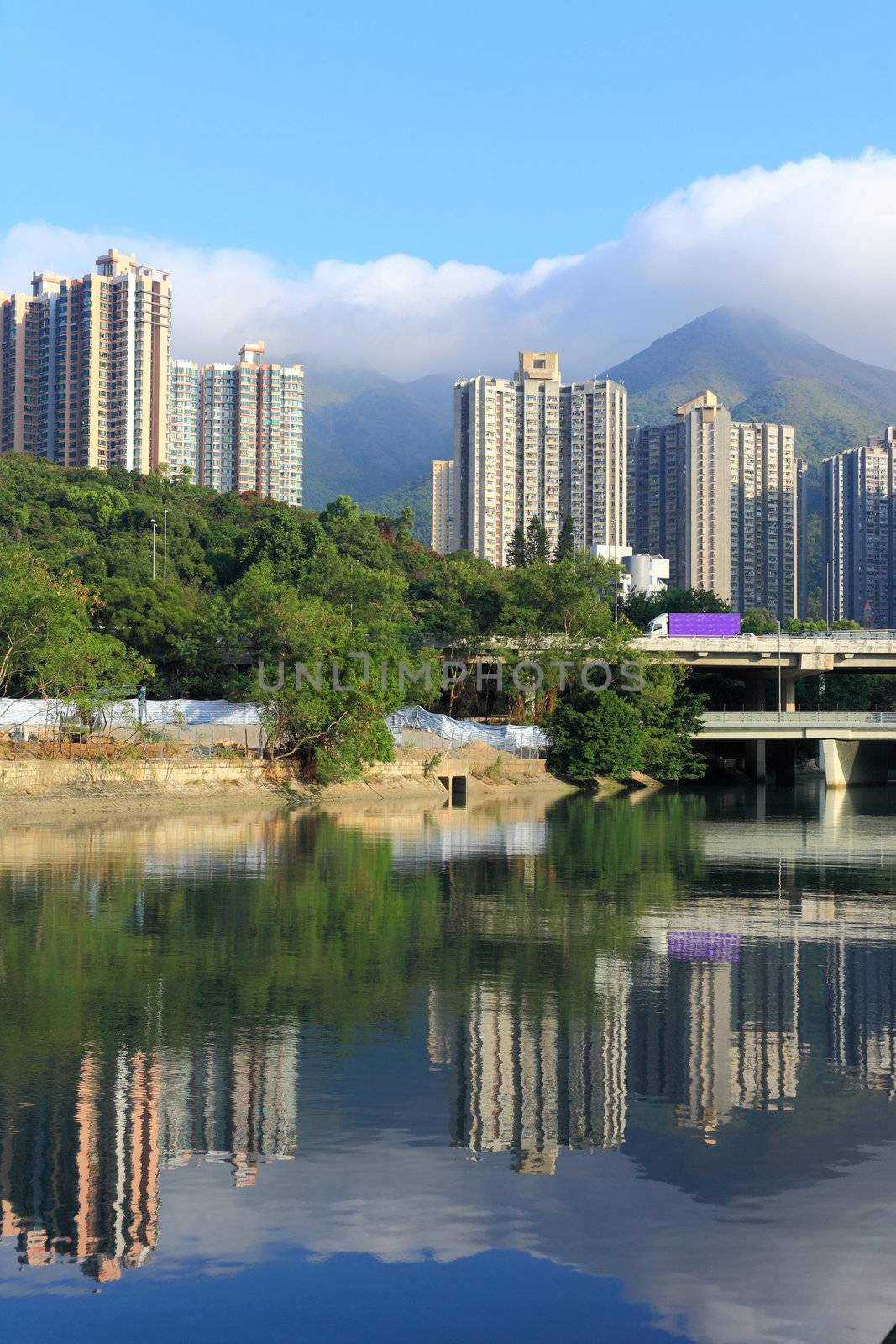 hong kong pubilc housing and river