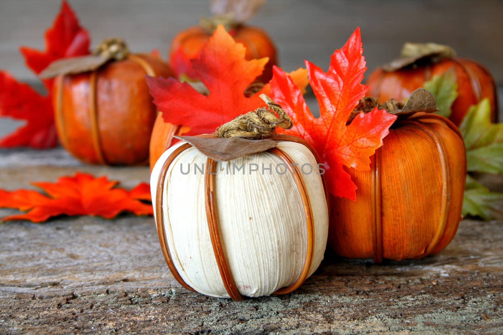A pumpkin and fall leaf center piece for the holidays.