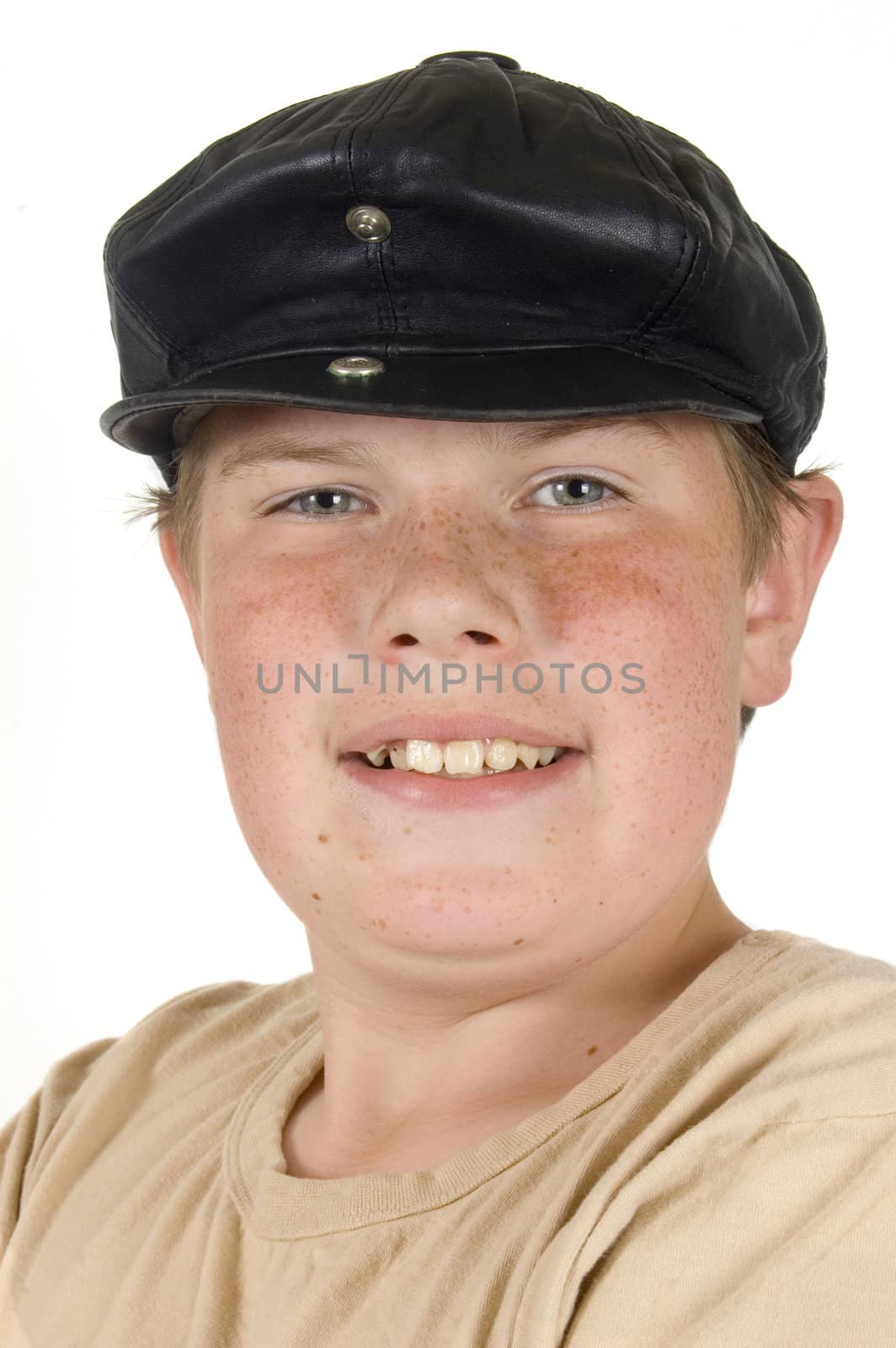 portrait of a shipping boy isolated on white