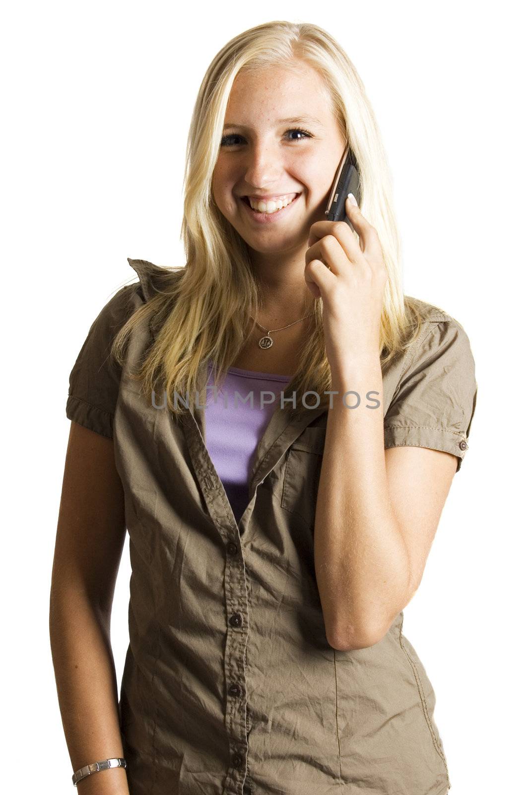 beautifull blond teenage girl on the phone by ladyminnie