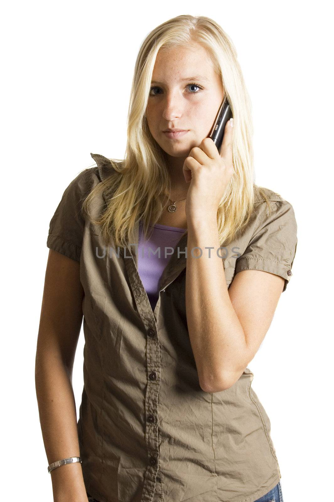 blond teenage girl on the phone by ladyminnie