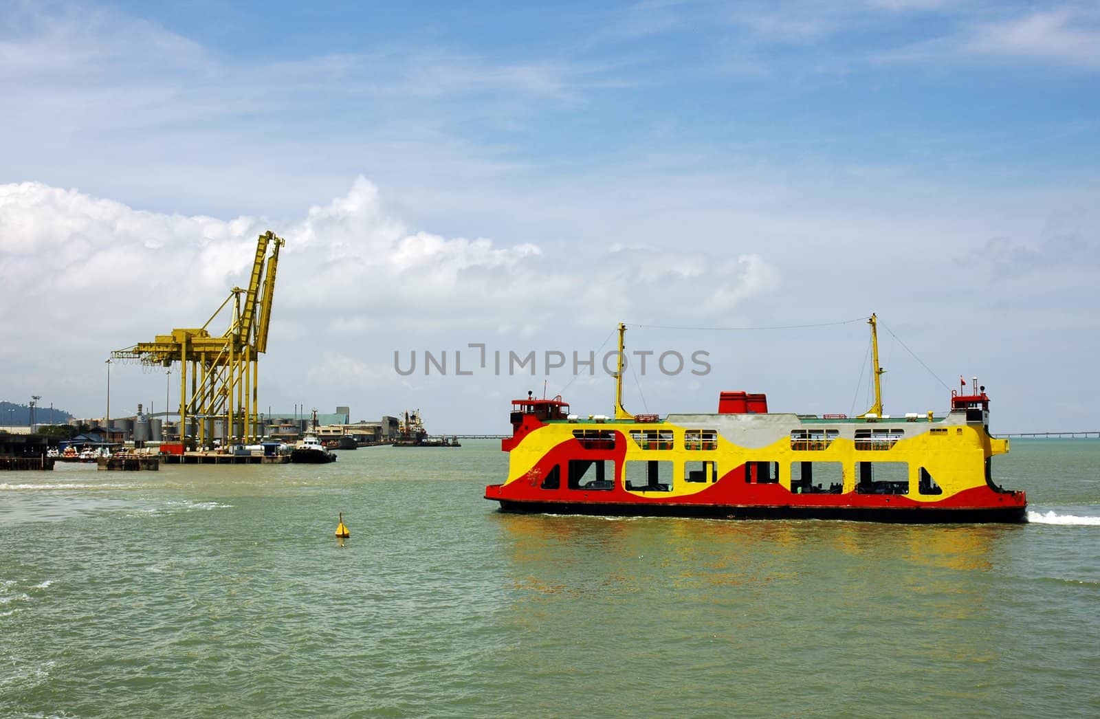 Colorful ferry at the sea in Penang Island Malaysia