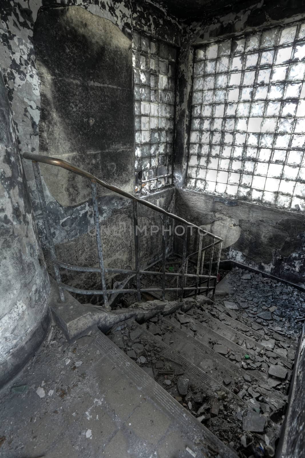 High Dynamic Range Image of a Burned Out building, stair by leungchopan