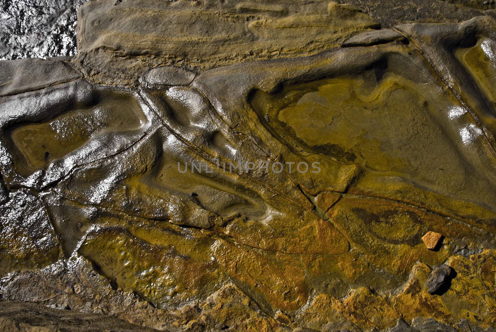 Water puddles on corroded rock