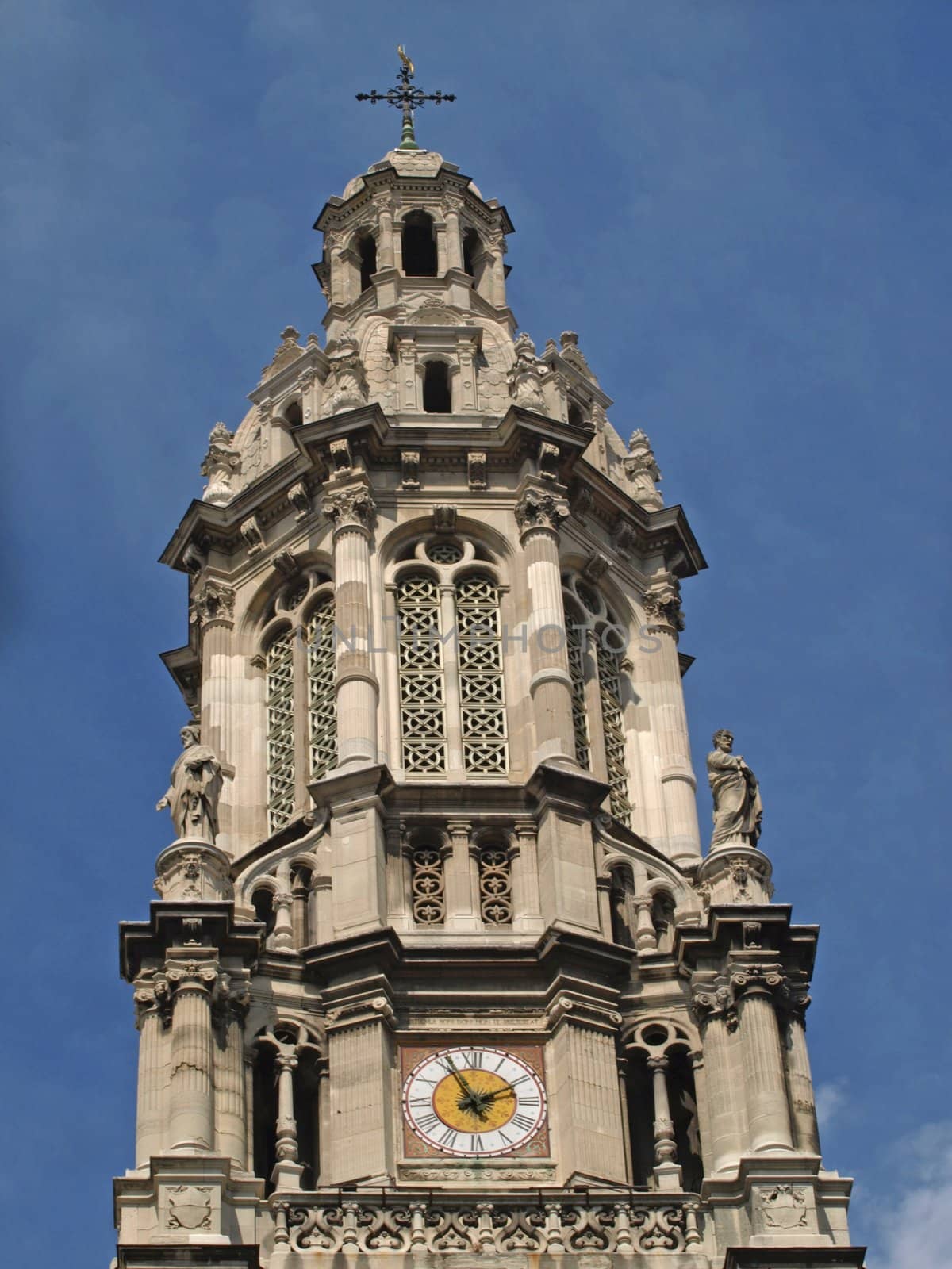 The bell tower of the Trinity Church in Paris