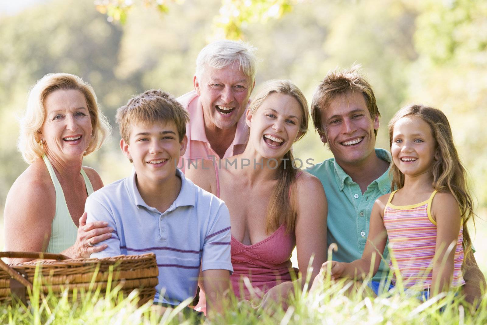 Family at a picnic smiling by MonkeyBusiness