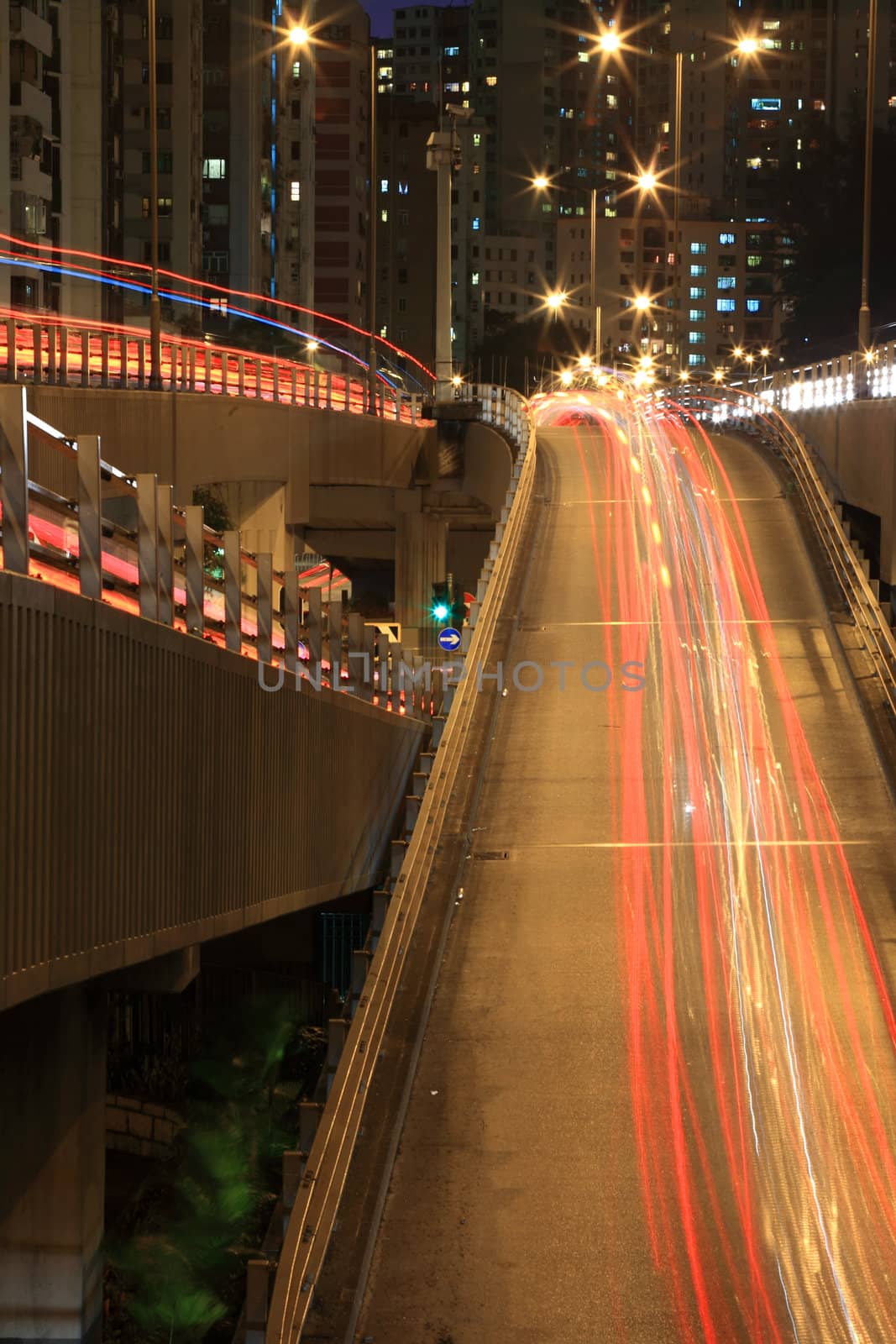 Hong Kong freeway system at night by leungchopan