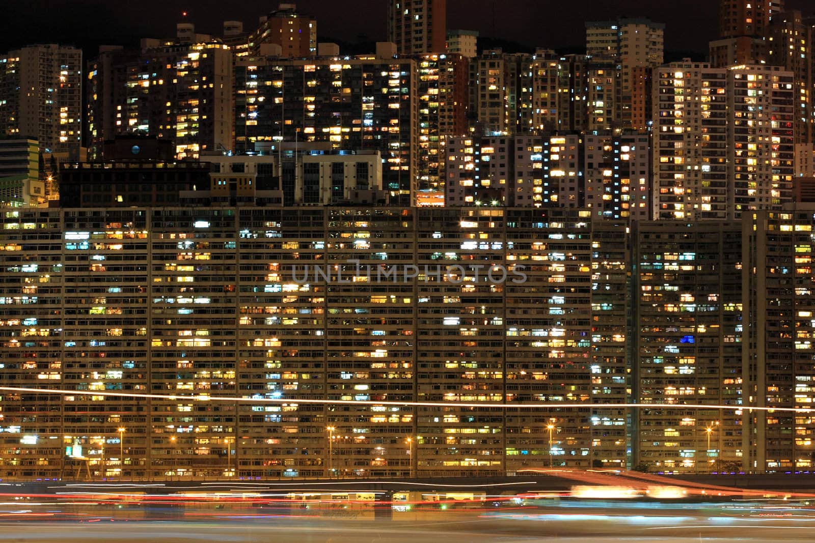 Apartment block at night, Hong, Kong by leungchopan