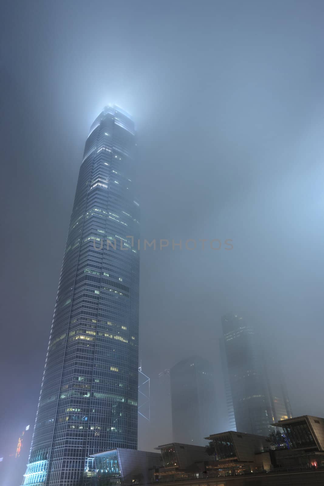 skyscraper in mist at Hong Kong
