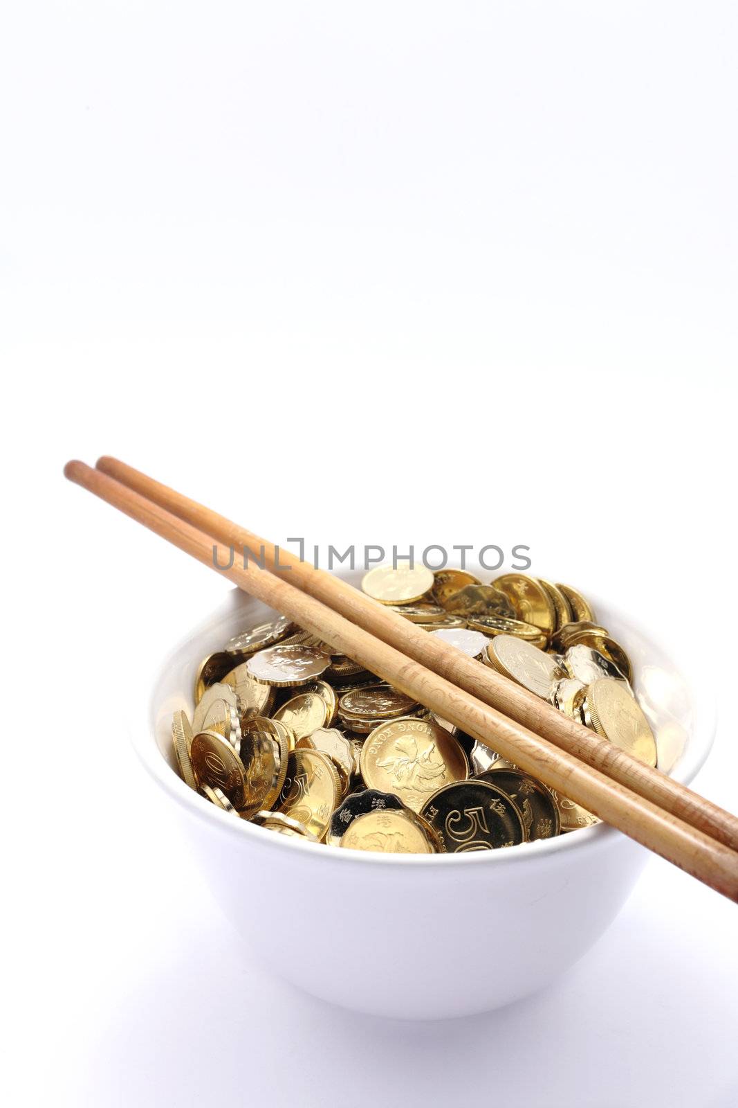 bowl of money with chopsticks