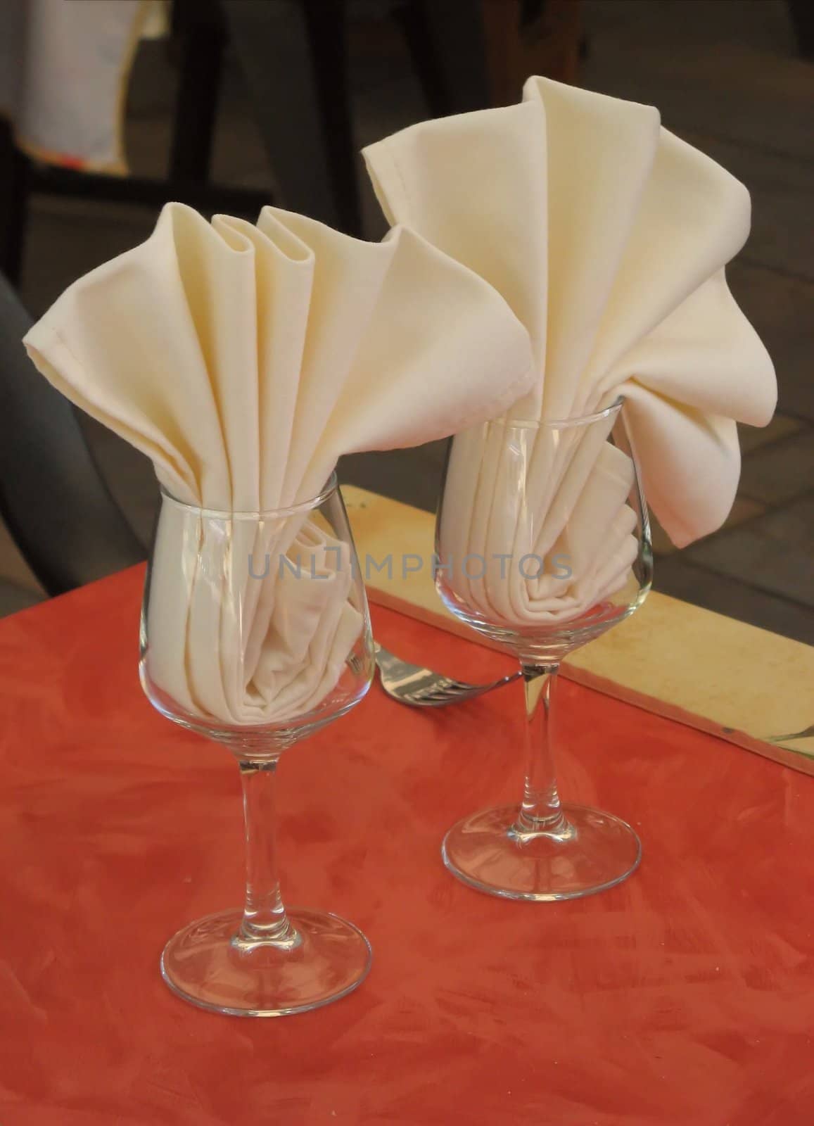 folded table towels at the restaurant