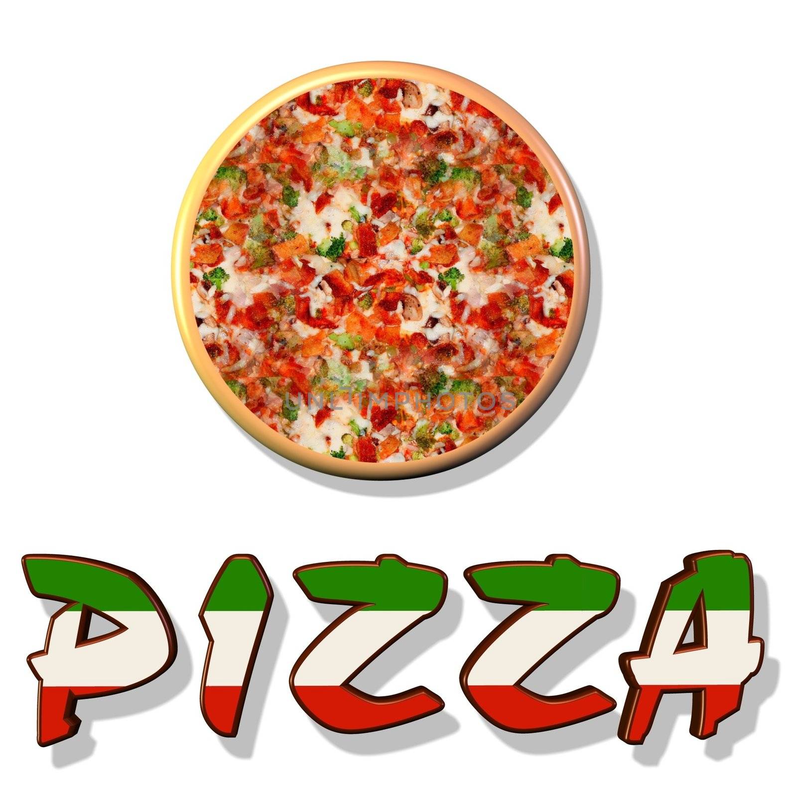 an illustration of a pizza over a white background