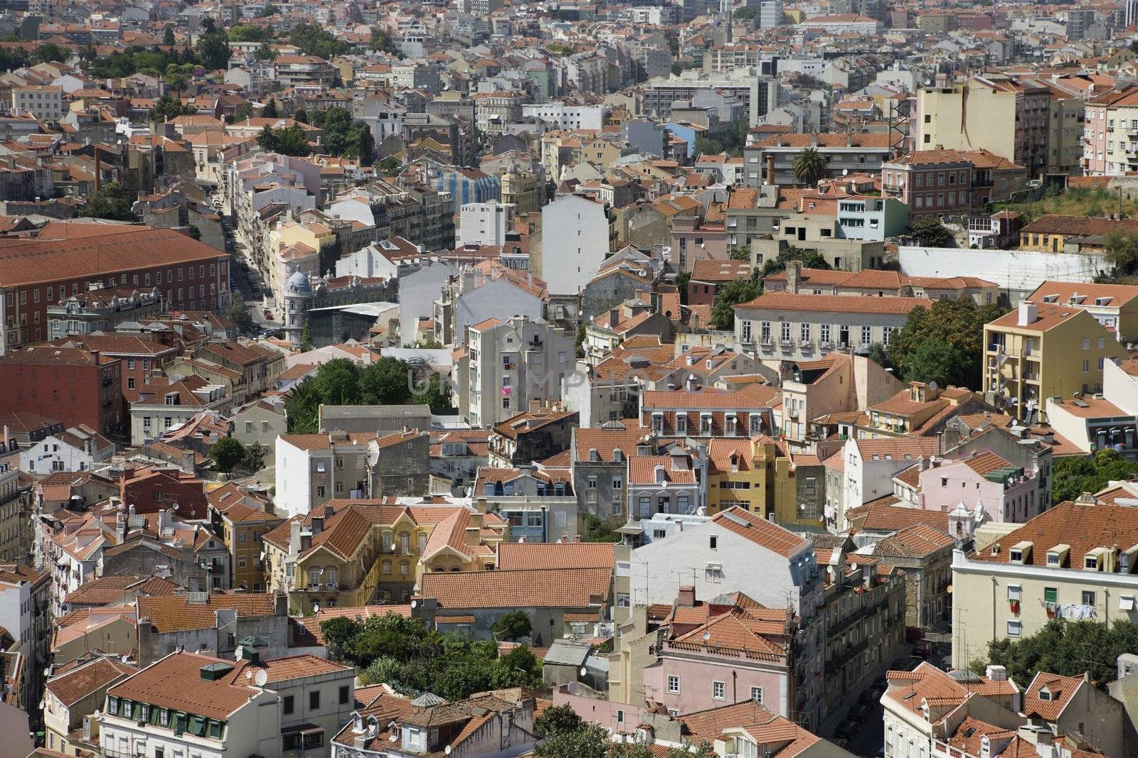 Aerial view of buildings in Lisbon, Portugal.