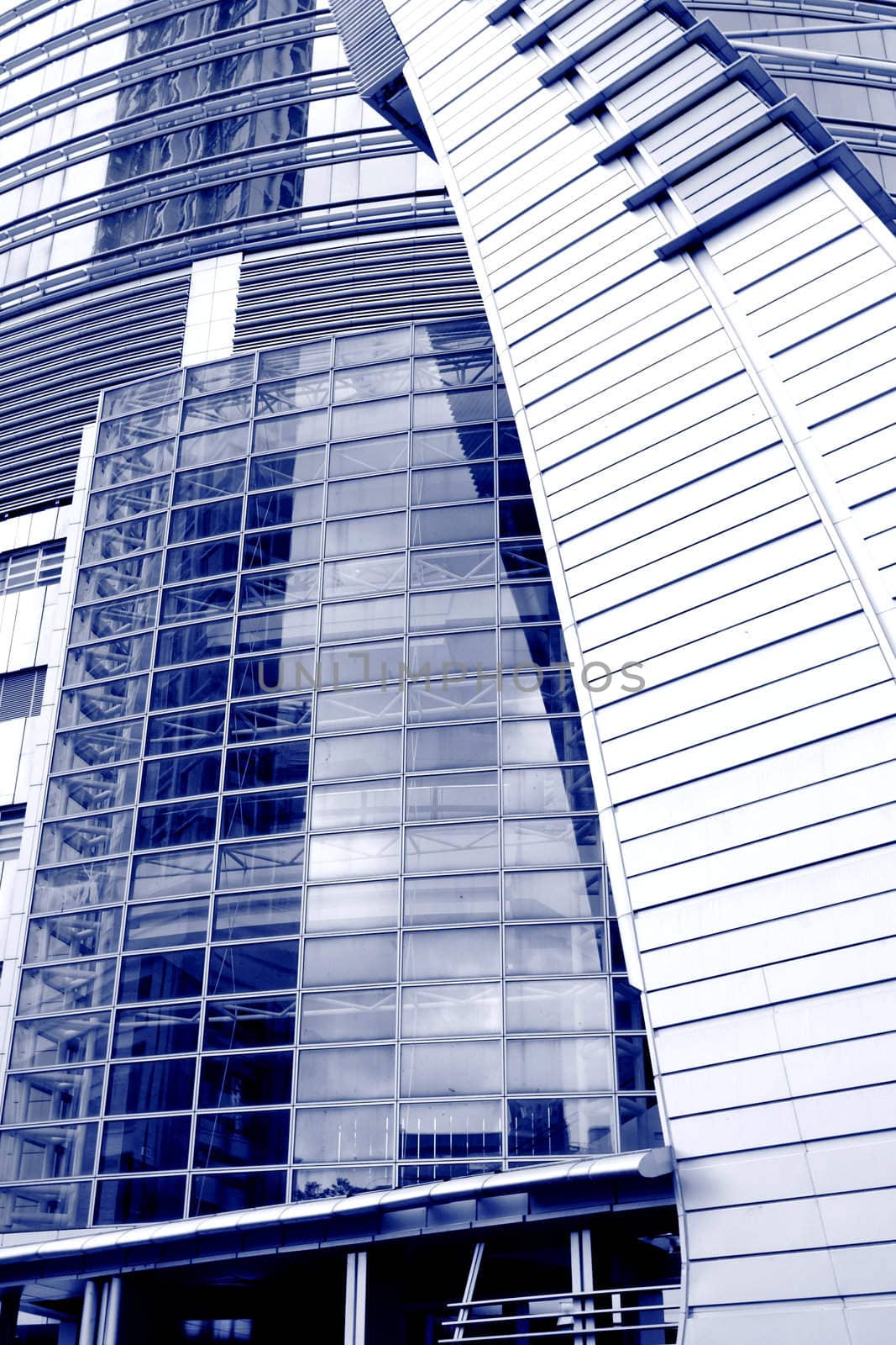 business building exterior, blue mono tone