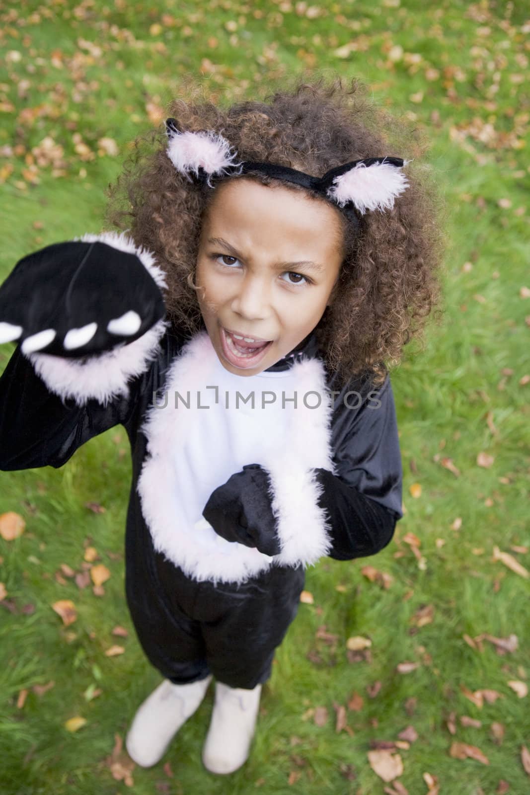 Young girl outdoors in cat costume on Halloween by MonkeyBusiness