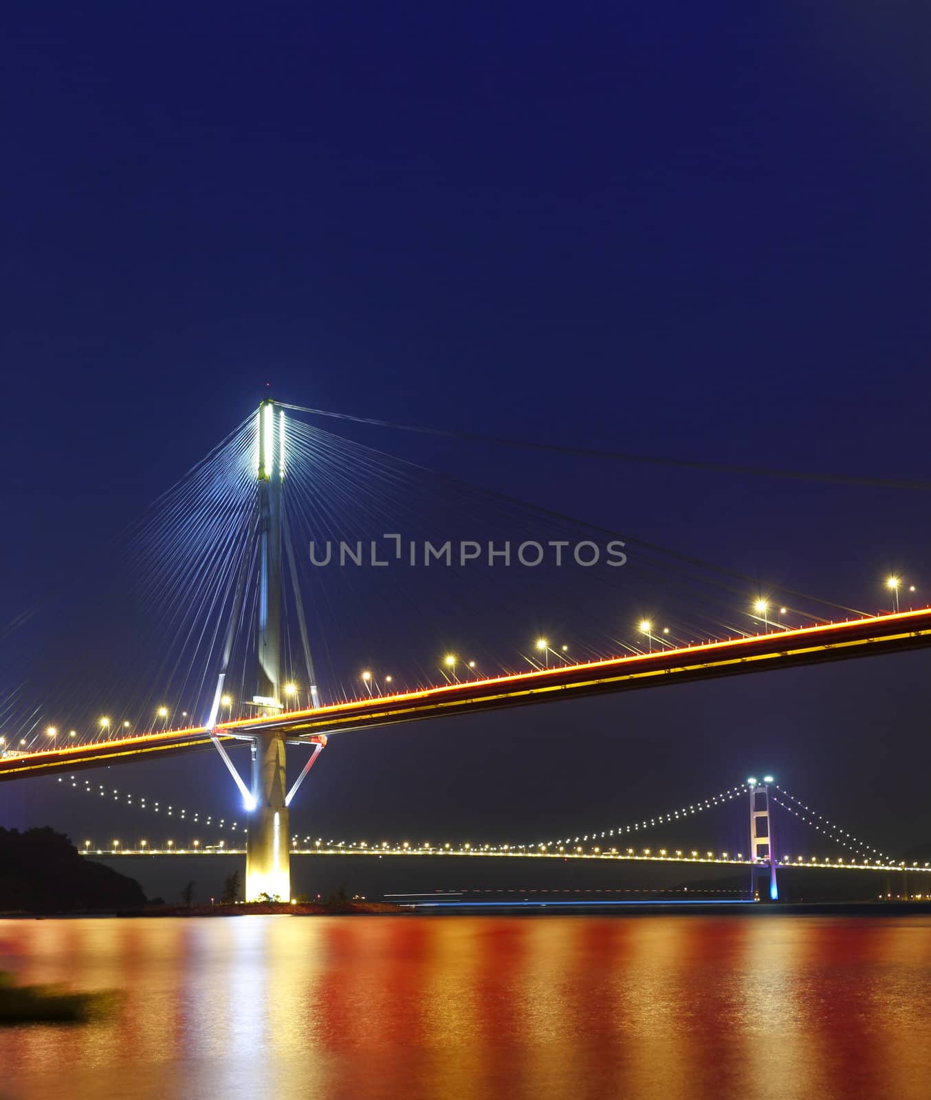 Ting Kau Bridge and Tsing ma Bridge at evening, in Hong Kong