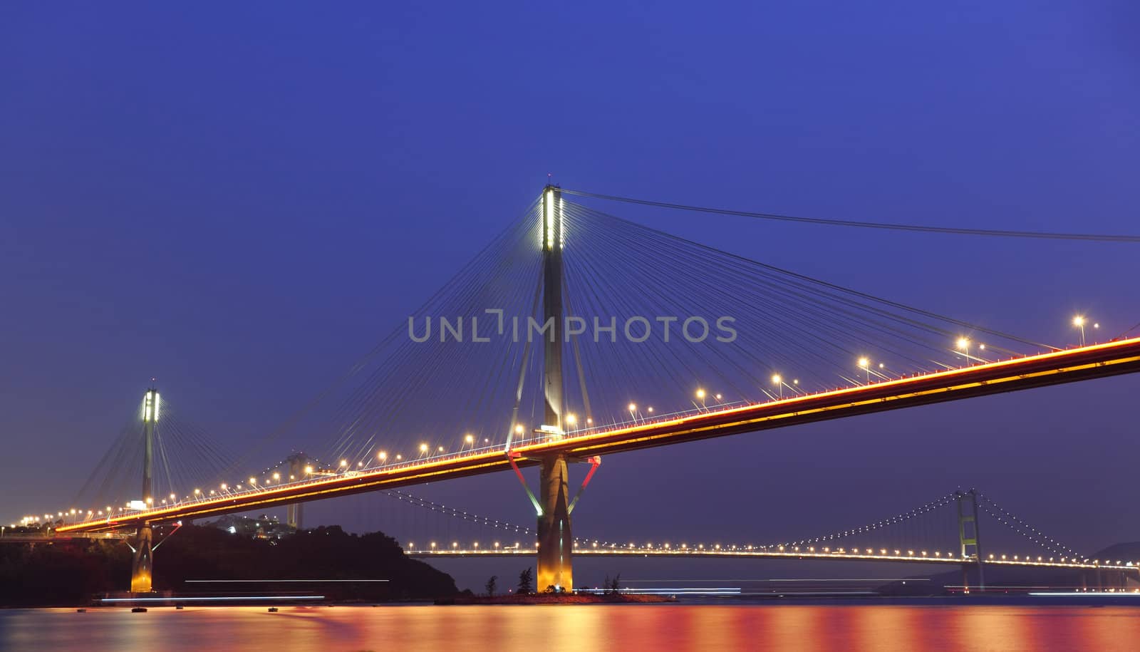 Ting Kau Bridge at night, in Hong Kong