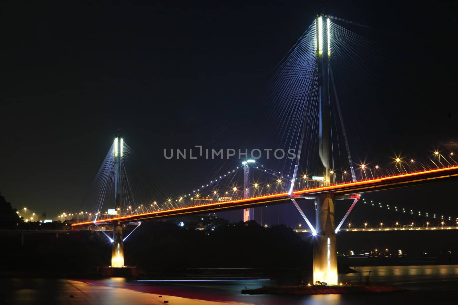 Ting Kau Bridge at night, in Hong Kong