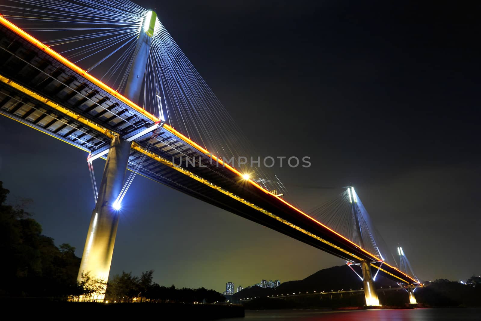 Ting Kau Bridge at night, in Hong Kong