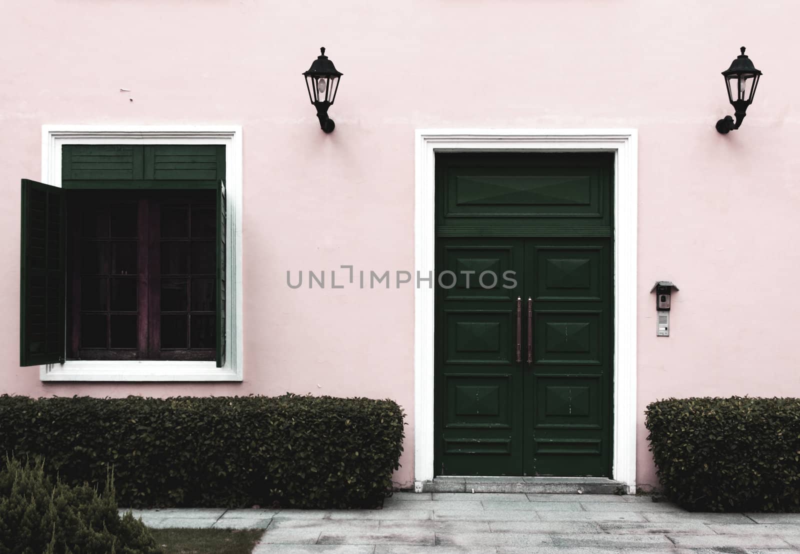 Door and opened window, low saturation