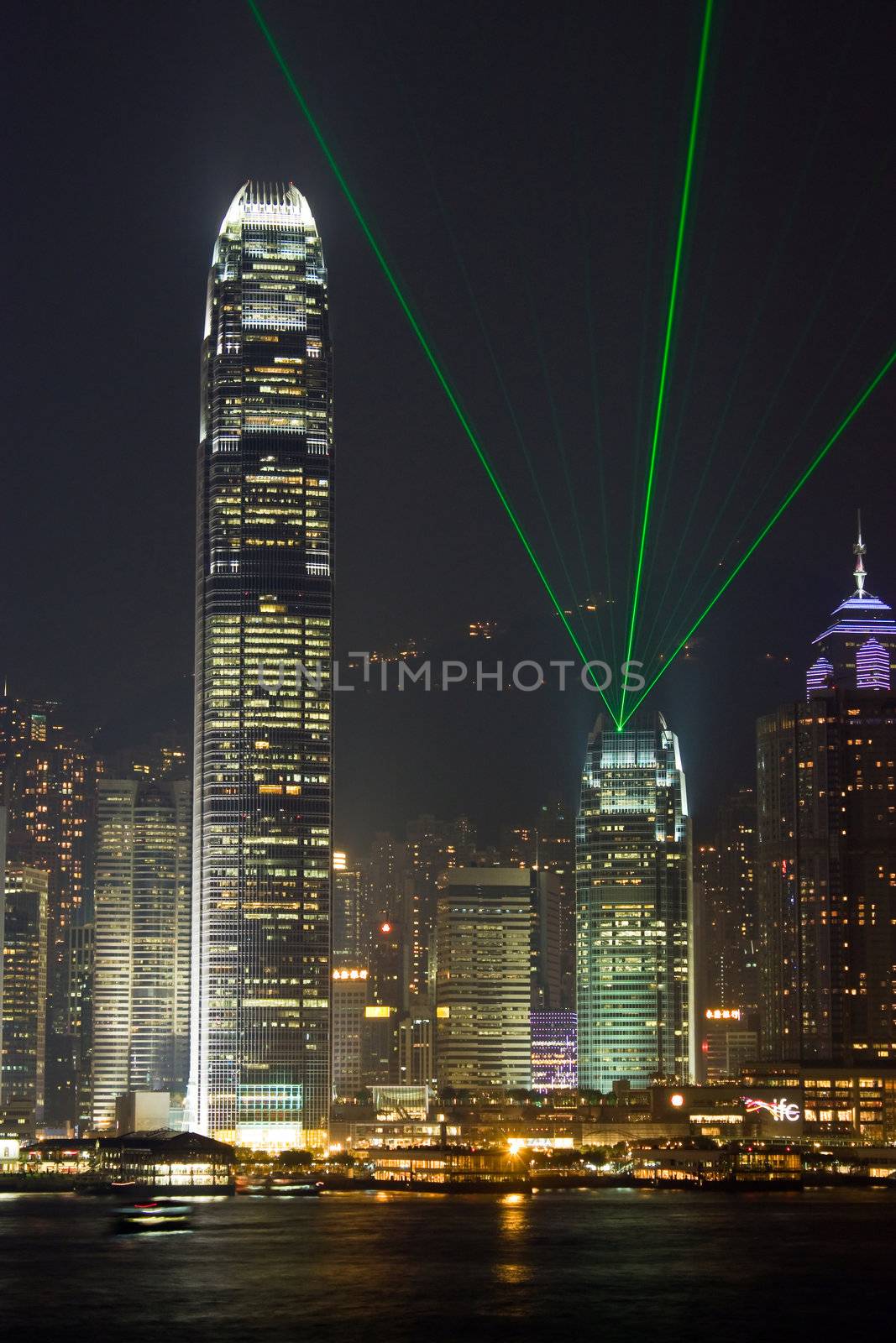 Hong Kong International Finance Center photographed when performing light show