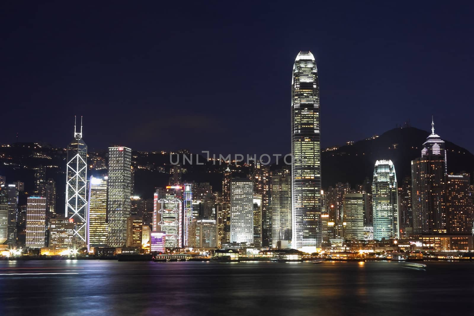Hong Kong island photographed from Kowloon at night