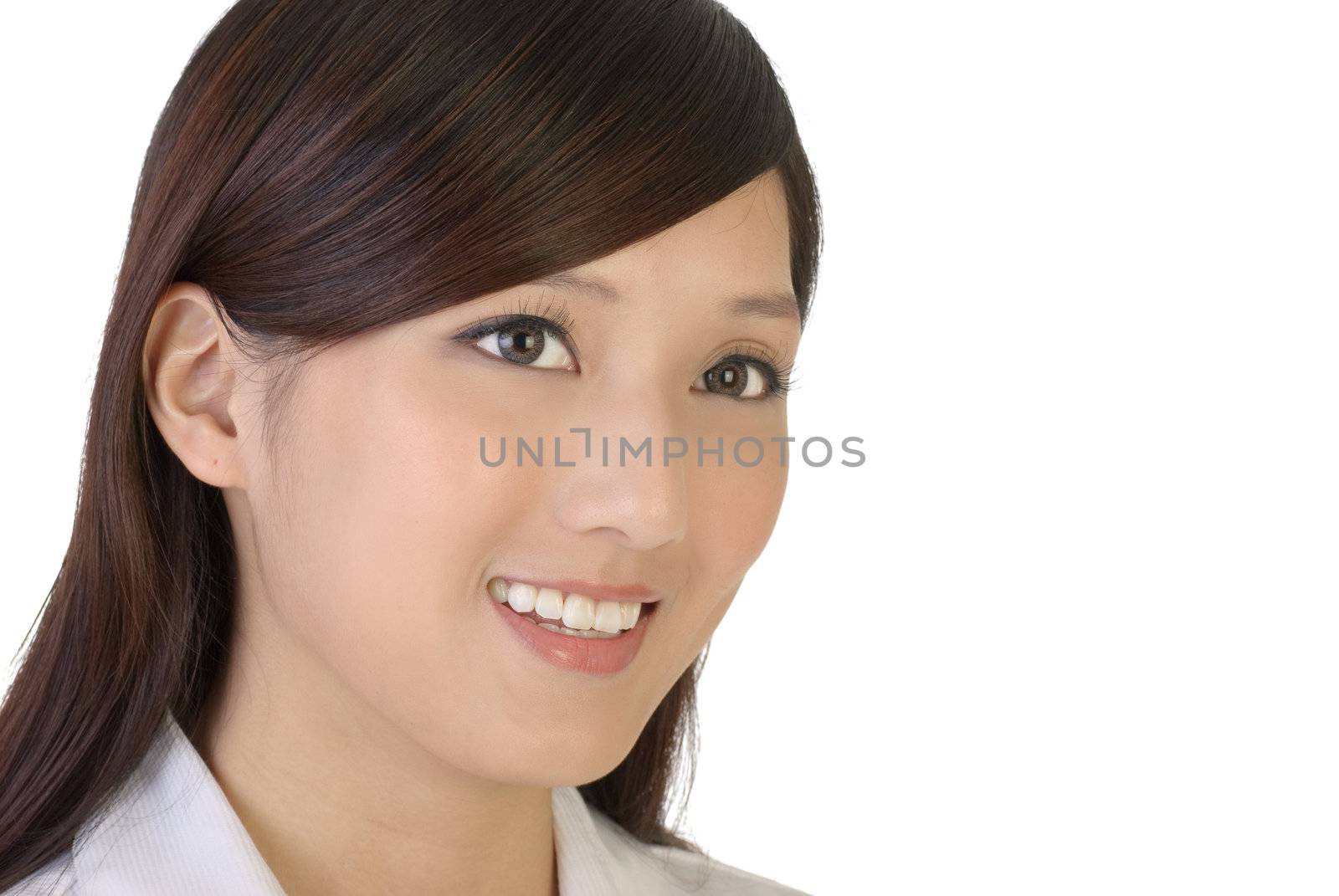 Smile businesswoman of Asian portrait on white background.