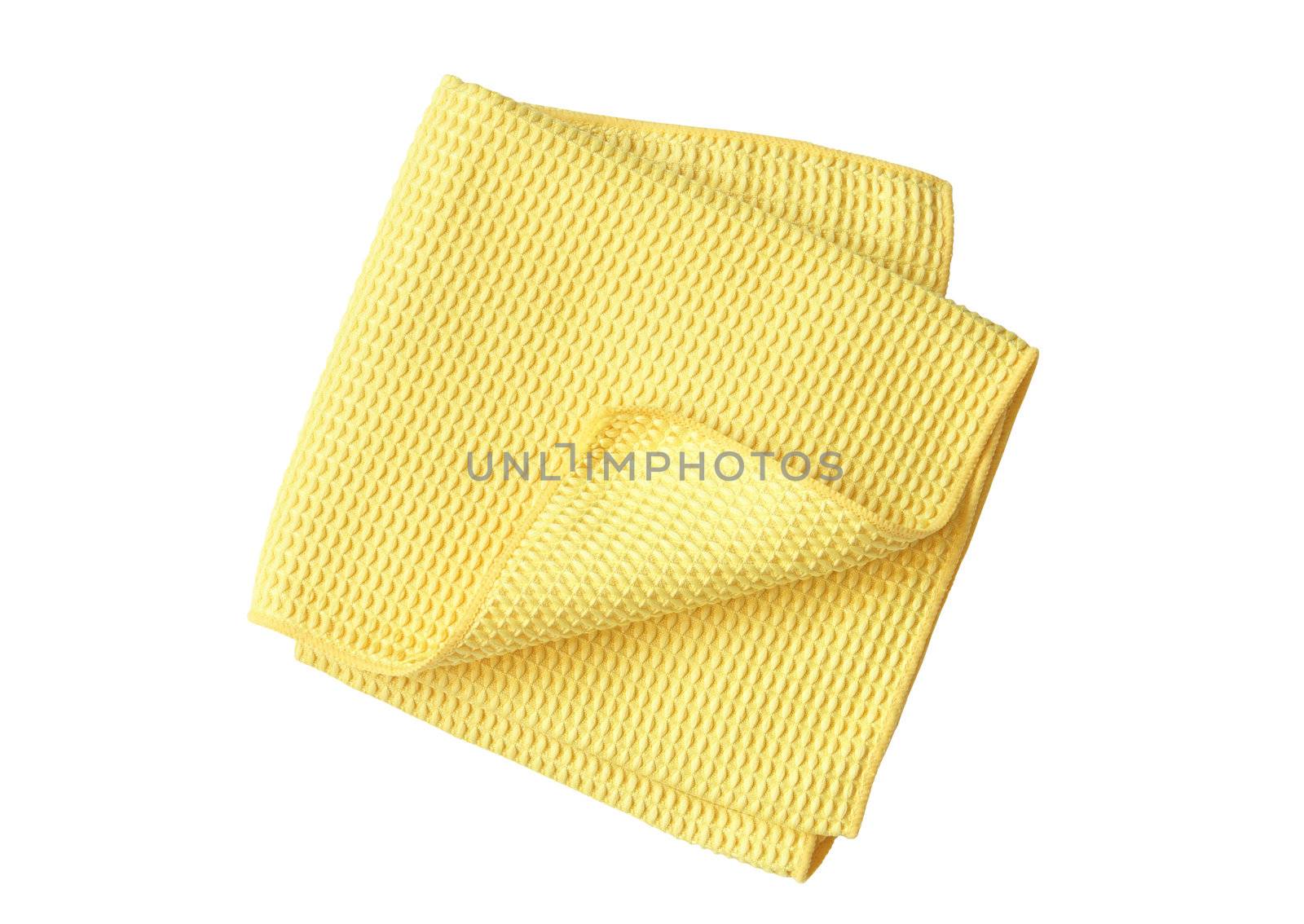 Yellow tea towel isolated on white background with clipping path