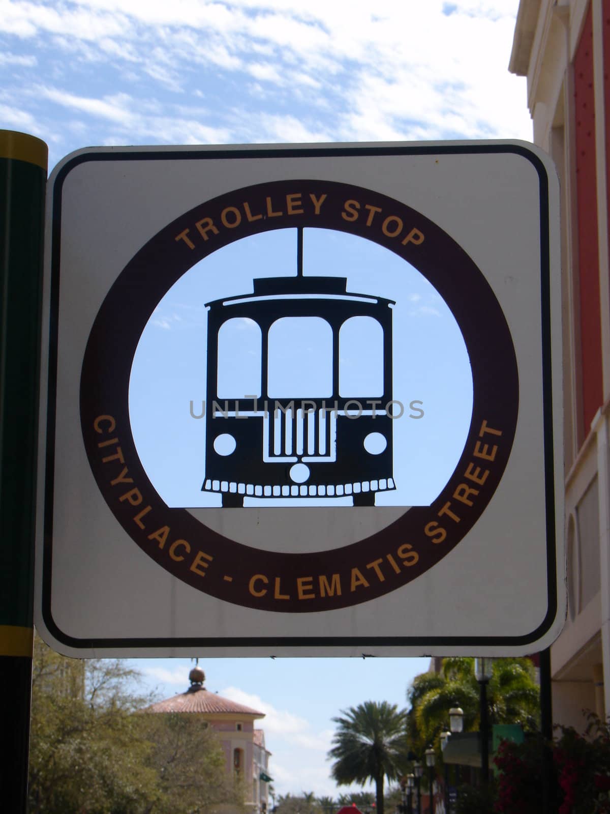 trolley sign and a stop in West Palm Beach