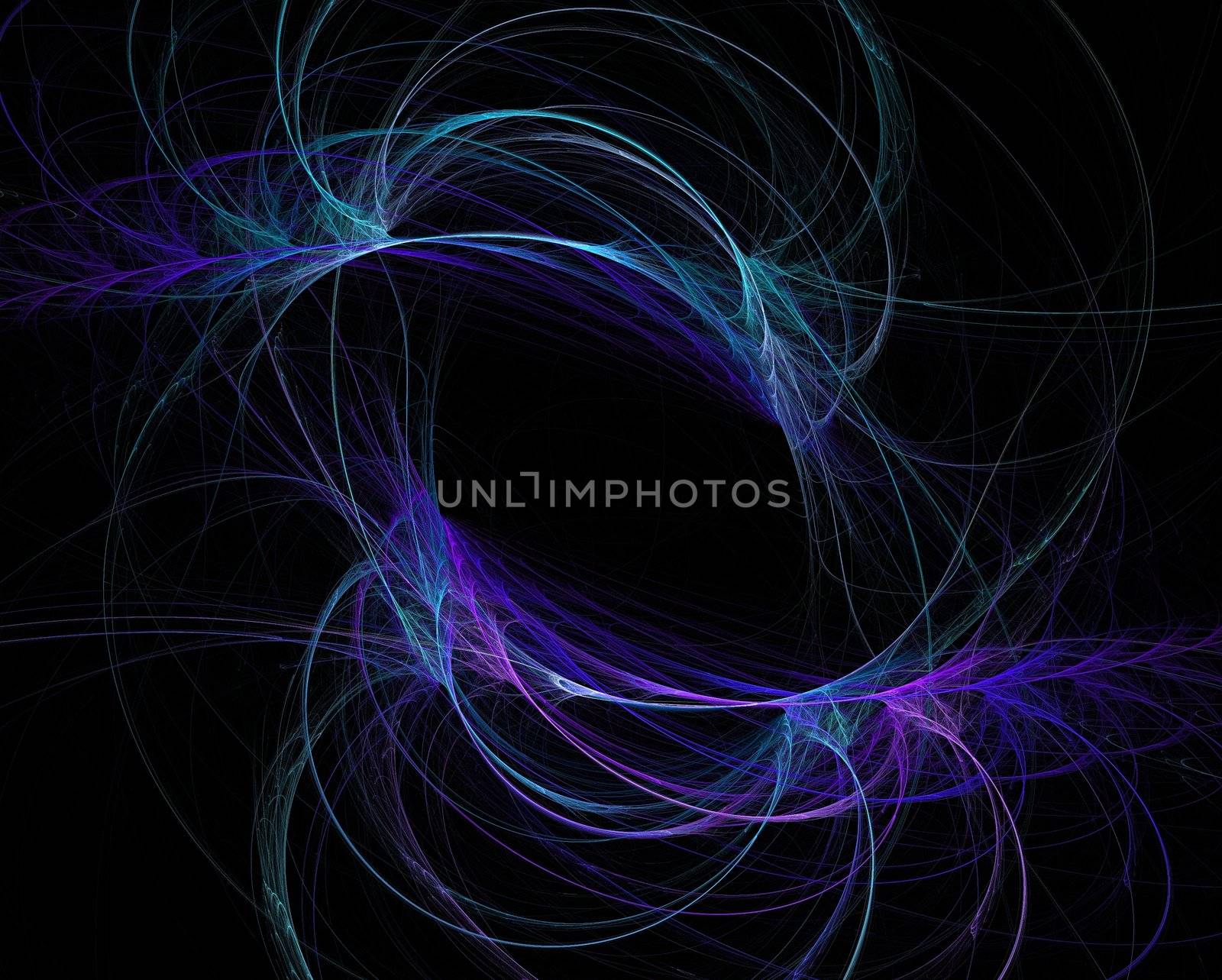 Abstract blue curves like feathers on a black background