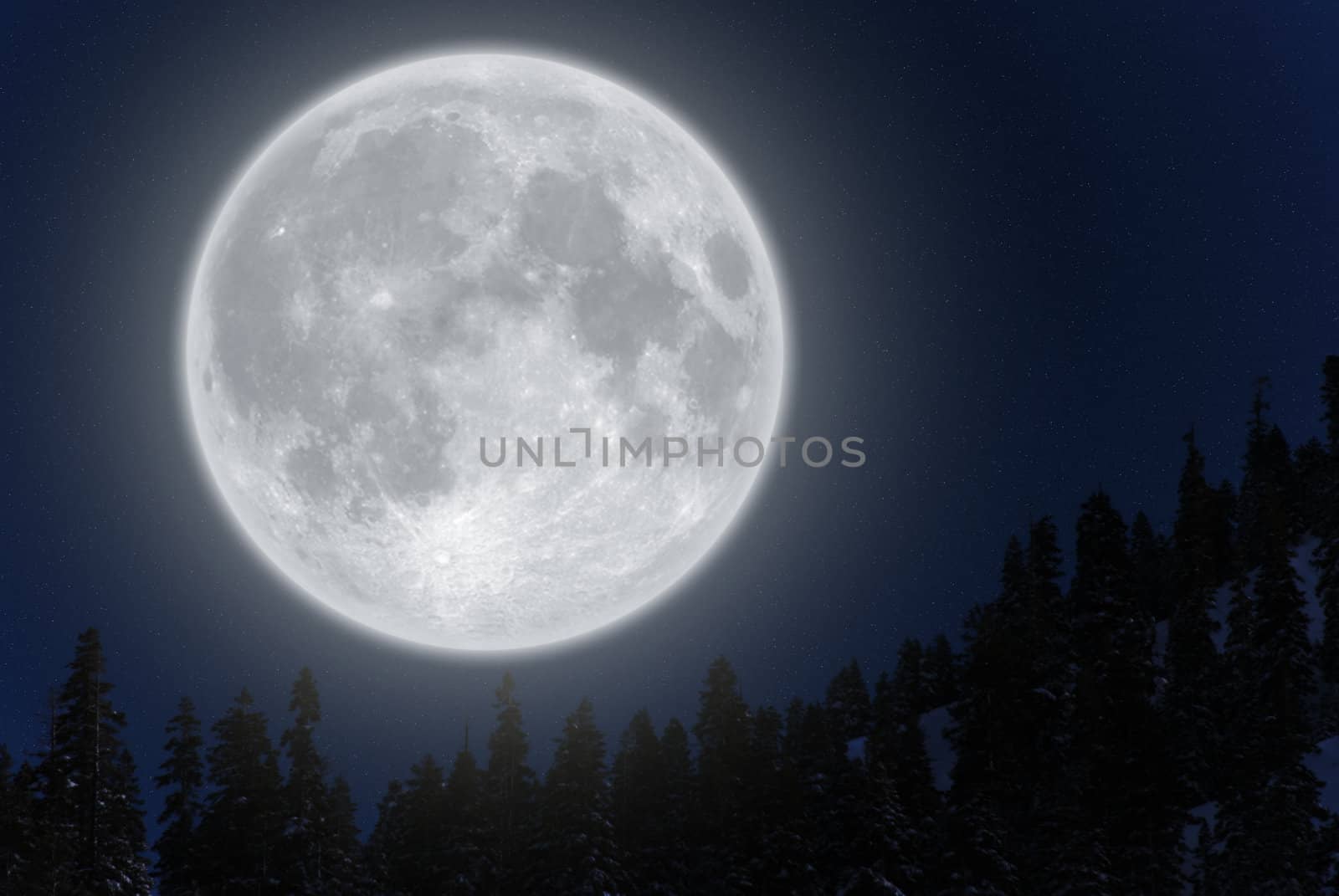 Full moon over mountain by whitechild