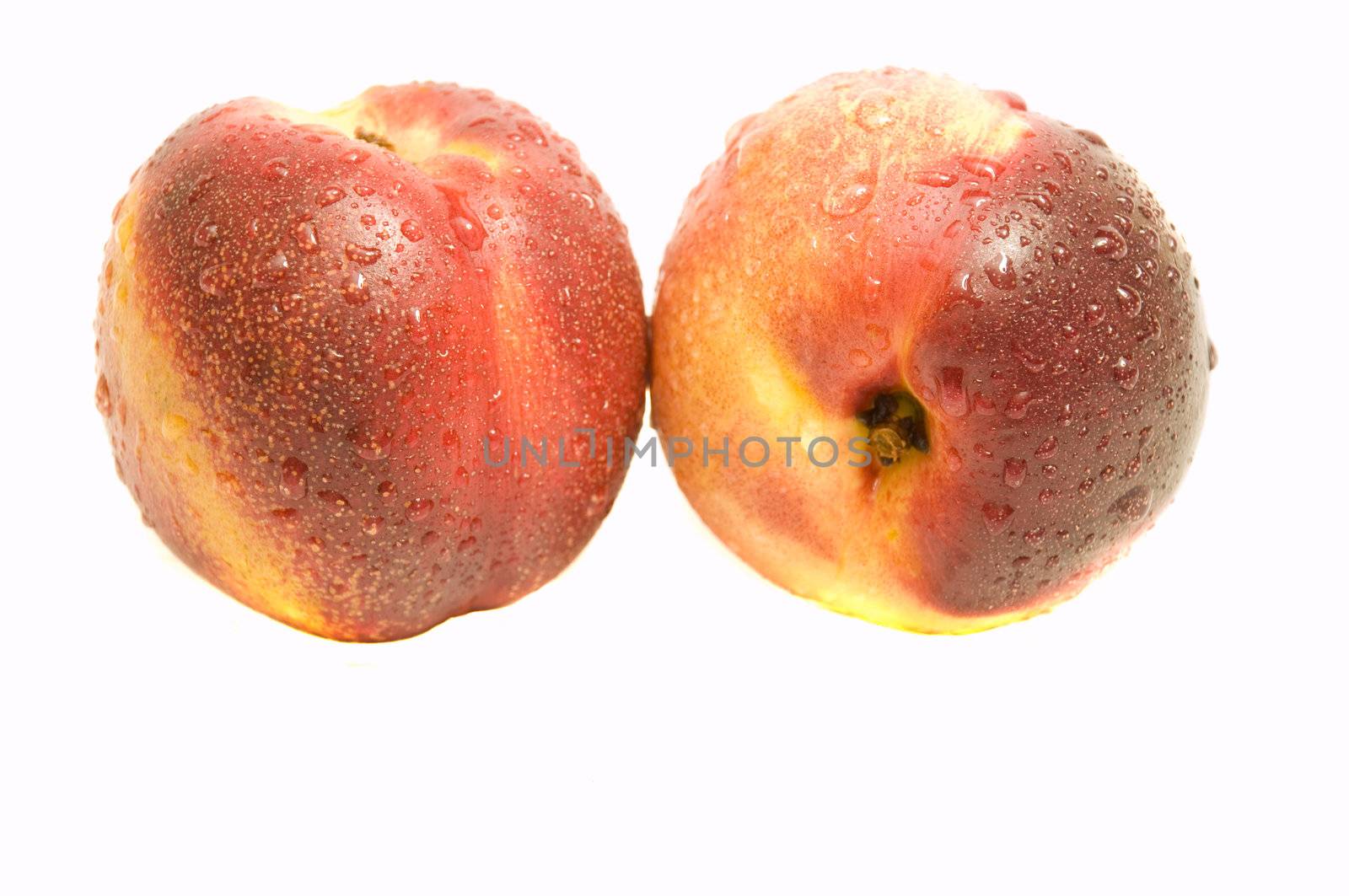 pair of fresh organic nectarines, isolated on white, with clipping path