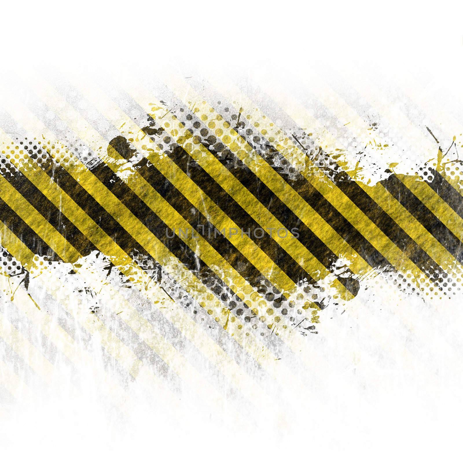 A hazard stripes background with grungy splatter isolated over white.