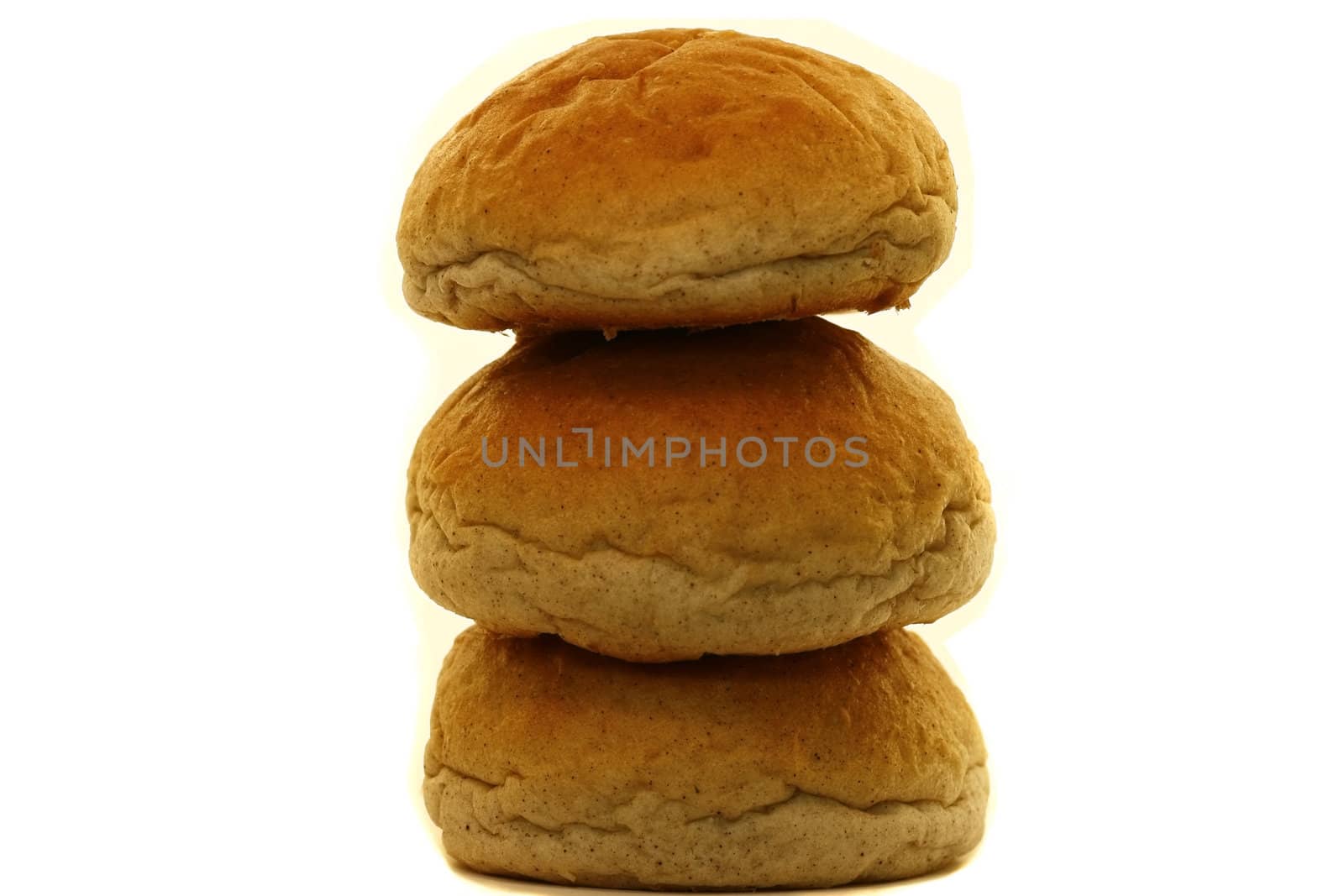 three fresh well baked bread on white background